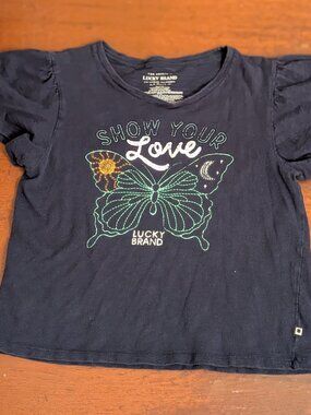 Lucky Brand cropped tee, faded navy, O/S